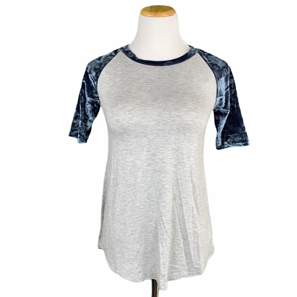 Navy/Gray Crushed Velvet Short Sleeve Tee - Picture 1 of 8